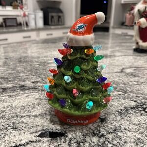 MIAMI DOLPHINS NFL FOOTBALL  LED Christmas Tree Ornament 8" Tall Great Shape